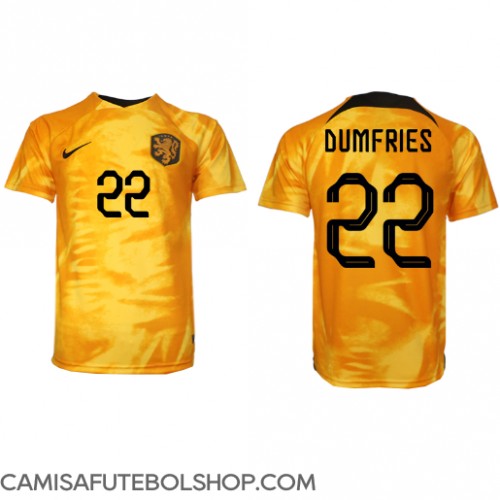 Camisa de time de futebol Holanda Denzel Dumfries #22 Replicas 1º Equipamento Mundo 2022 Manga Curta